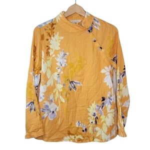 Soft Surroundings | Golden Yellow Asian Floral Top Size Small